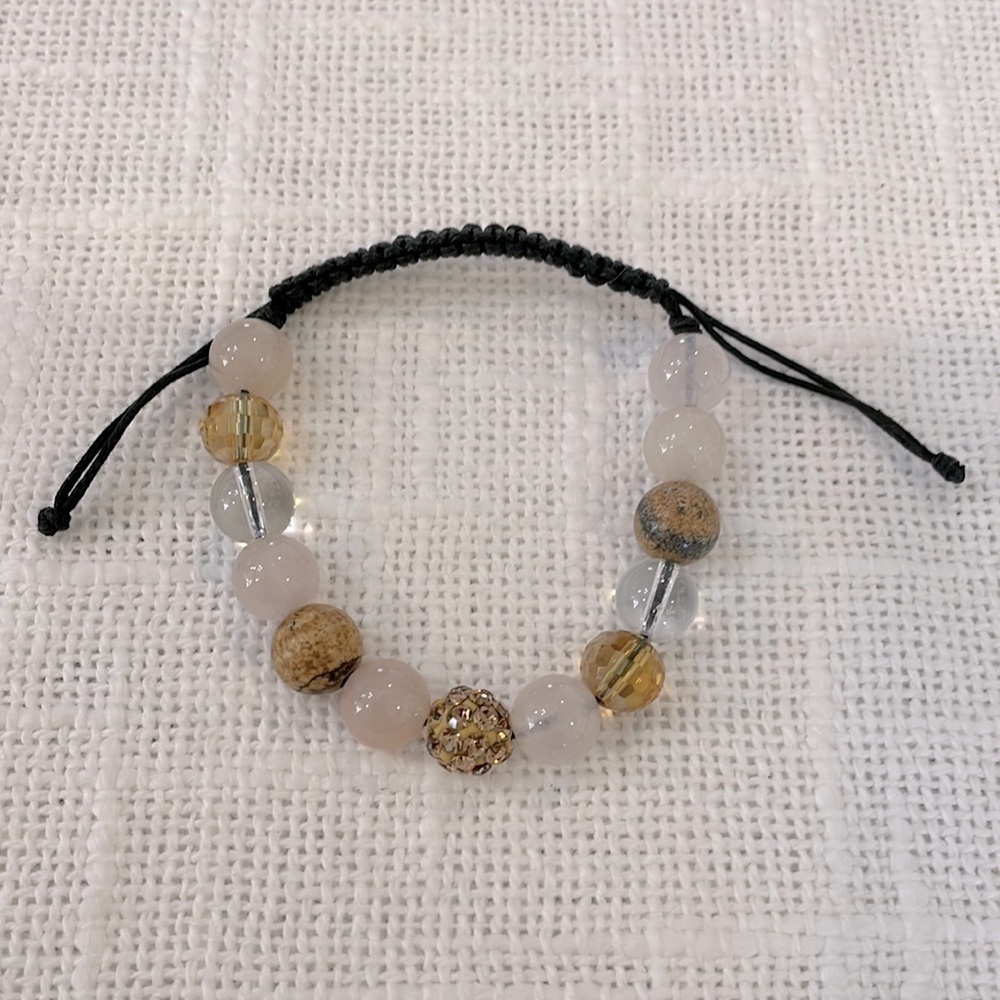 💐5/25 Natural quartz light pink stone glass ball adjustable braided slide cord